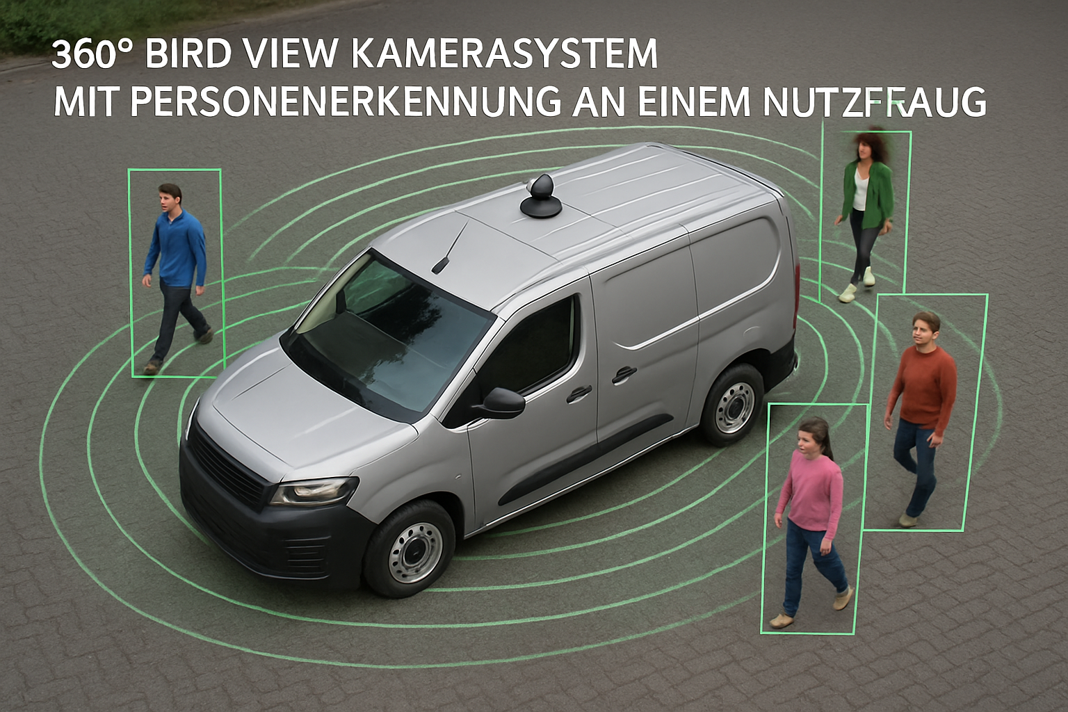 360° Bird View Kamerasystem mit Personenerkennung an einem Nutzfahrzeug